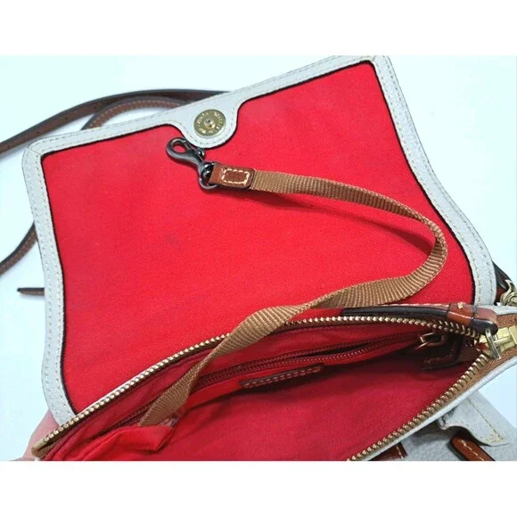 Dooney Bourke Pebble Leather Crossbody Bag Taupe Red Interior Pocket Card Holder - Picture 9 of 10